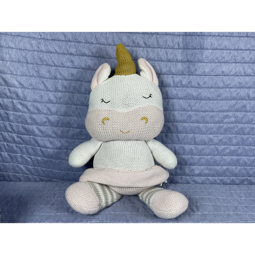 Living Textiles Baby Knit 14" Kenzie Unicorn Plush Toy w/Rattle Crochet  Lovey